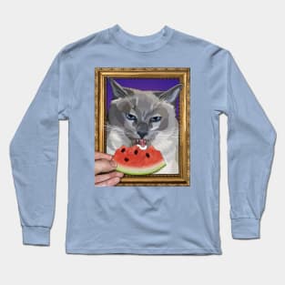 Surreal Portrait of a Cat Eating Watermelon Long Sleeve T-Shirt